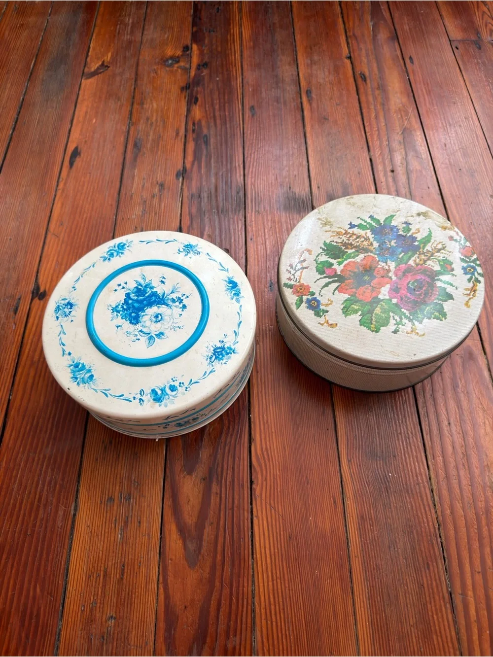 Vintage Floral Metal Cookie Tins - Pair
